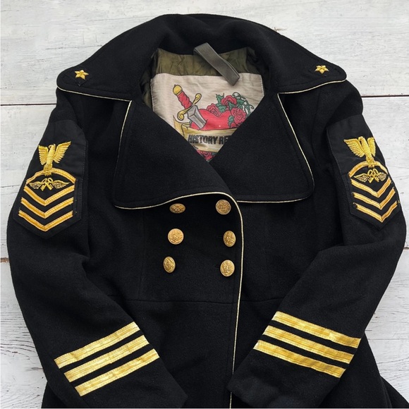 History Repeats Women’s Military Wool Coat sz 42 Black Gold Eagle Italy $830 HR - Picture 5 of 15